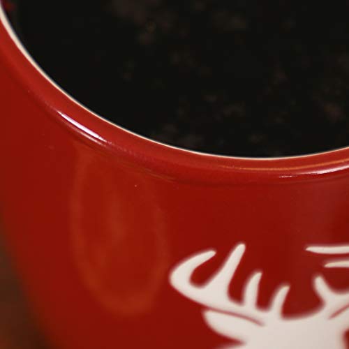 Set of 6 Red Festive Novelty Reindeer Dishwasher Microwave Safe Mugs - D8cm