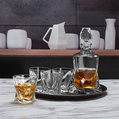 LANFULA Whisky Decanter and Glasses Set, 800 ml Non-Lead Crystal Decanter with 4 Glasses Tumblers, Gift for Christmas, Beautiful Gift Box