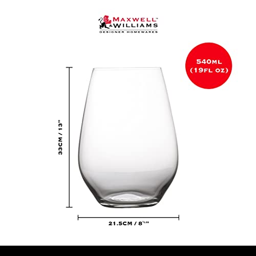 Maxwell & Williams Vino Stemless Red Wine Glasses Set of 6, 540ml, Gift Boxed