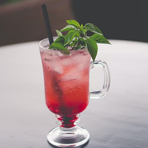 Dicunoy 6 Pack Irish Coffee Mugs, 8 oz Glass Clear Coffee Cups Stemmed, Pedestal Crystal Coffee Cup with Handle for Cappuccino, Latte, Ice Cream, Cocoa, Rum, Iced Beverage, Smoothies, Christmas Gift