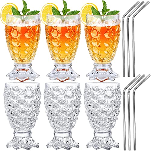 Juice Glasses Set of 6 Beverages Glass Cups 7 oz.Unique TiKi Glasses,Heavy Base Pineapple Cups,Creative Drinking Glasses for Home and Bar,Used for Juice,Water,Milk,Iced tea,Cocktails.Dishwasher safe.