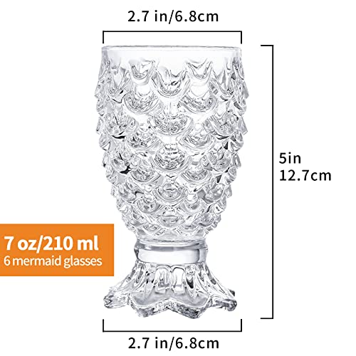 Juice Glasses Set of 6 Beverages Glass Cups 7 oz.Unique TiKi Glasses,Heavy Base Pineapple Cups,Creative Drinking Glasses for Home and Bar,Used for Juice,Water,Milk,Iced tea,Cocktails.Dishwasher safe.