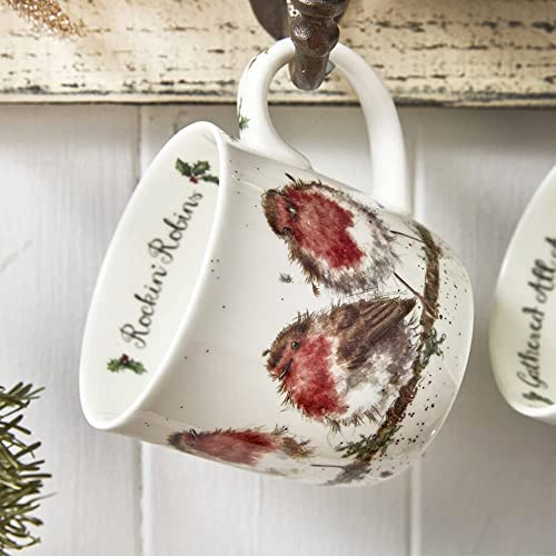 Portmeirion Wrendale Designs 'Rockin Robins' 0.3L Bone China Christmas Mug