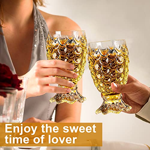 Juice Glasses Set of 6 Beverages Glass Cups 7 oz.Unique TiKi Glasses,Heavy Base Pineapple Cups,Creative Drinking Glasses for Home and Bar,Used for Juice,Water,Milk,Iced tea,Cocktails.Dishwasher safe.