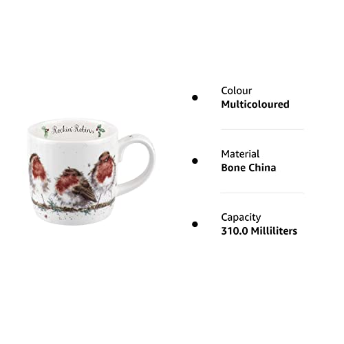 Portmeirion Wrendale Designs 'Rockin Robins' 0.3L Bone China Christmas Mug
