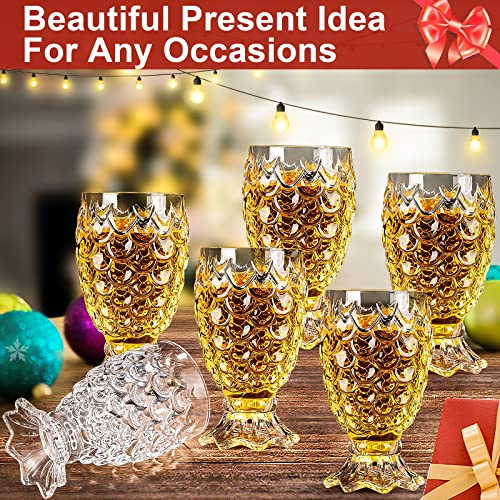Juice Glasses Set of 6 Beverages Glass Cups 7 oz.Unique TiKi Glasses,Heavy Base Pineapple Cups,Creative Drinking Glasses for Home and Bar,Used for Juice,Water,Milk,Iced tea,Cocktails.Dishwasher safe.