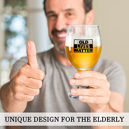 eBoot Old Lives Matter Grandad Beer Glass Gift Father's Day Gift for Him 14 oz Funny Whiskey Glass Beer Glassware Birthday Retirement Christmas Old Men Dad Grandpa Whiskey Lovers