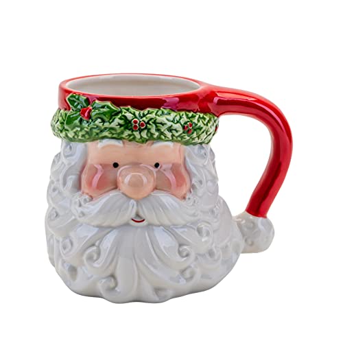 Widdop Christmas Novelty Ceramic Mug - Santa/Holly Trim Design