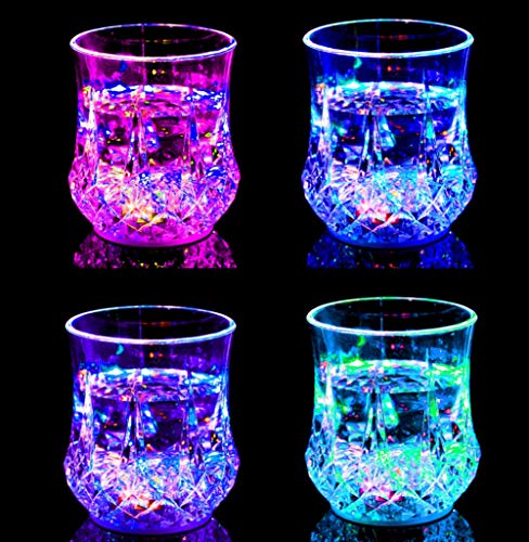 4pcs Flash Light Up Cups Glasses LED Automatic Water Liquid Activated Led Wine Glasses Party Luminous Cup Glowing Wine Glasses Disco Night Clubbing Bar Whisky Mug Beer Cup for Christmas Hen Party Cups