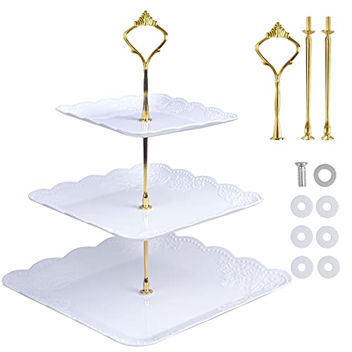HQdeal Cake Stand Reusable Cupcake Stand Afternoon Tea Cake Stands 3 Tier Serving Platters Dessert Stand Cakes Fruit Candy Sweet Display Tower Party Food Server for Birthday Weding Party