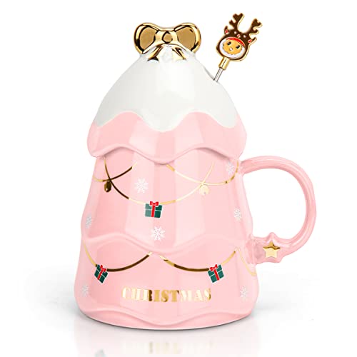 UYOTBKEUB Christmas Coffee Mug with Lid, Festival Cute Xmas Mugs Lovely Ceramic Tea Cups for Parents, Children, Sweetie and Friends