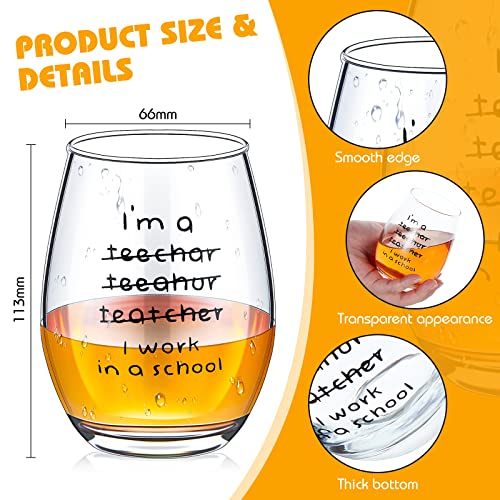 Patelai Christmas Teacher Gifts 16 oz Funny Stemless Wine Glasses Wrong I'm an Teacher I Work in a School Motivational Glass Cup for Teacher Birthday Back to School End of Term Graduation Present