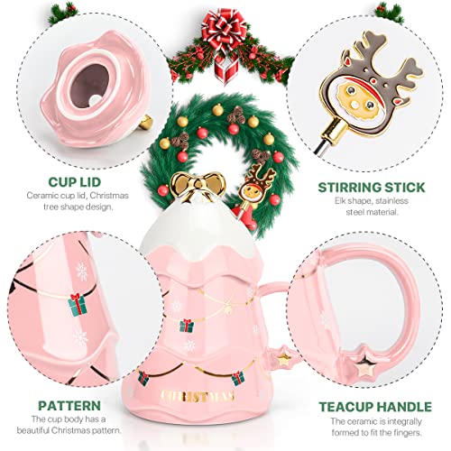 UYOTBKEUB Christmas Coffee Mug with Lid, Festival Cute Xmas Mugs Lovely Ceramic Tea Cups for Parents, Children, Sweetie and Friends