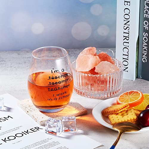 Patelai Christmas Teacher Gifts 16 oz Funny Stemless Wine Glasses Wrong I'm an Teacher I Work in a School Motivational Glass Cup for Teacher Birthday Back to School End of Term Graduation Present