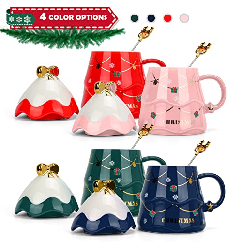 UYOTBKEUB Christmas Coffee Mug with Lid, Festival Cute Xmas Mugs Lovely Ceramic Tea Cups for Parents, Children, Sweetie and Friends