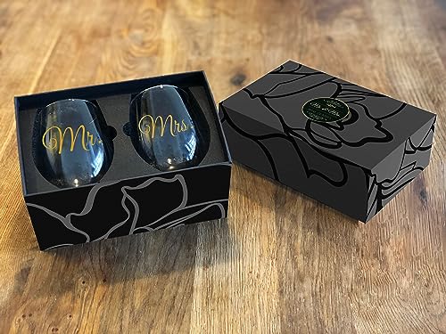 Triple Gifffted Mr Right Mrs Always Right Wine Glasses Gifts for Wedding, Anniversary, Gift for Engagement, Women, His and Her, Bride, Couples, Mom, Dad, Parents, Christmas, Valentines Set Presents