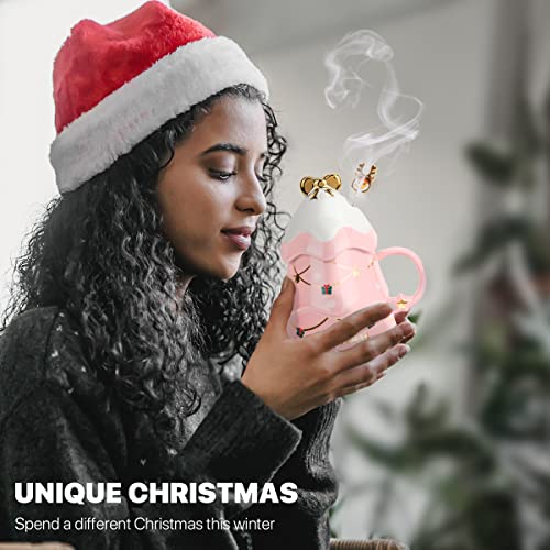 UYOTBKEUB Christmas Coffee Mug with Lid, Festival Cute Xmas Mugs Lovely Ceramic Tea Cups for Parents, Children, Sweetie and Friends