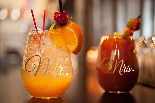 Triple Gifffted Mr Right Mrs Always Right Wine Glasses Gifts for Wedding, Anniversary, Gift for Engagement, Women, His and Her, Bride, Couples, Mom, Dad, Parents, Christmas, Valentines Set Presents