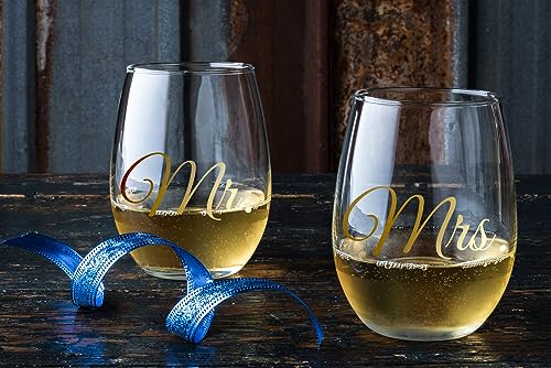 Triple Gifffted Mr Right Mrs Always Right Wine Glasses Gifts for Wedding, Anniversary, Gift for Engagement, Women, His and Her, Bride, Couples, Mom, Dad, Parents, Christmas, Valentines Set Presents