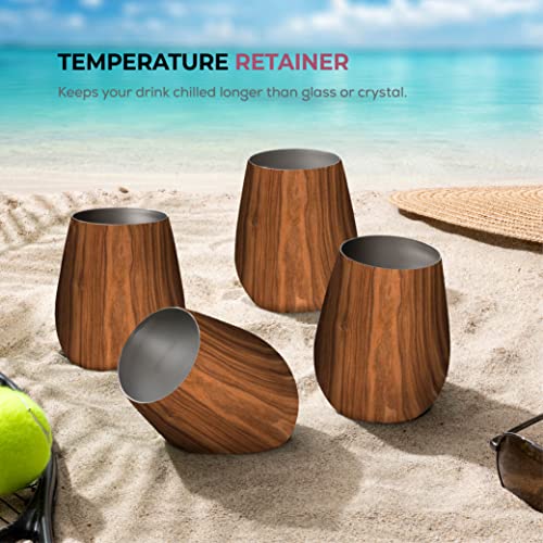 Premium Stainless Steel Wine Glasses Set of 4-532 ml. Exquisite Large Red Wine Tumblers - Shatterproof and Unbreakable Wine Glasses, Perfect Wine Cups for Home, Outdoors, Picnic & Christmas Gifting