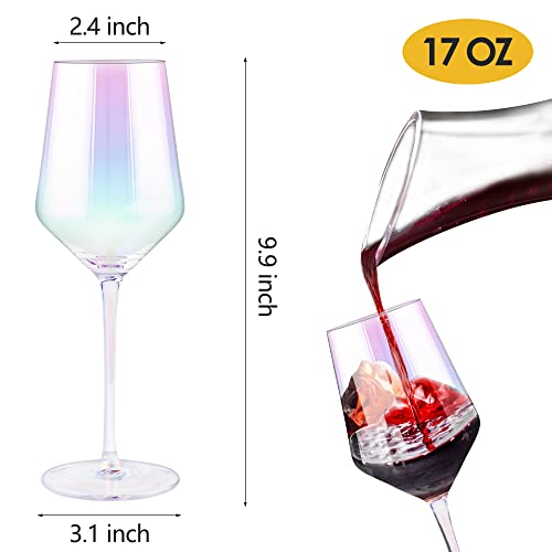 Gutsdoor Wine Glasses Set of 2 Crystal Red Wine Glasses Iridescent White Wine Glasses Long Stem Large 17 Ounce Wine Glass Hand Blown for Wedding, Anniversary, Christmas, Birthday, Gifts