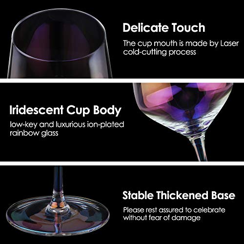 Gutsdoor Wine Glasses Set of 2 Crystal Red Wine Glasses Iridescent White Wine Glasses Long Stem Large 17 Ounce Wine Glass Hand Blown for Wedding, Anniversary, Christmas, Birthday, Gifts