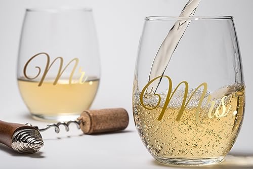 Triple Gifffted Mr Right Mrs Always Right Wine Glasses Gifts for Wedding, Anniversary, Gift for Engagement, Women, His and Her, Bride, Couples, Mom, Dad, Parents, Christmas, Valentines Set Presents