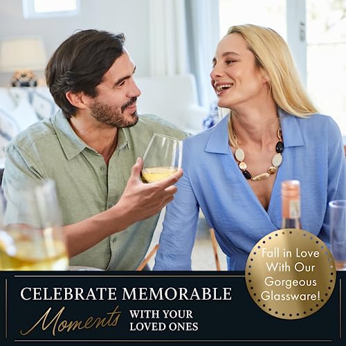 Stemless Wine Glasses - Hand Blown, Red White Wine Glasses Set of 4 - Premium Crystal Stemless Wine Glasses - Wine Tasting, Wedding, Anniversary, Christmas, Party - 18 oz, Clear