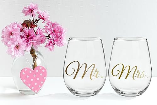 Triple Gifffted Mr Right Mrs Always Right Wine Glasses Gifts for Wedding, Anniversary, Gift for Engagement, Women, His and Her, Bride, Couples, Mom, Dad, Parents, Christmas, Valentines Set Presents