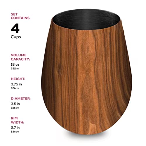 Premium Stainless Steel Wine Glasses Set of 4-532 ml. Exquisite Large Red Wine Tumblers - Shatterproof and Unbreakable Wine Glasses, Perfect Wine Cups for Home, Outdoors, Picnic & Christmas Gifting