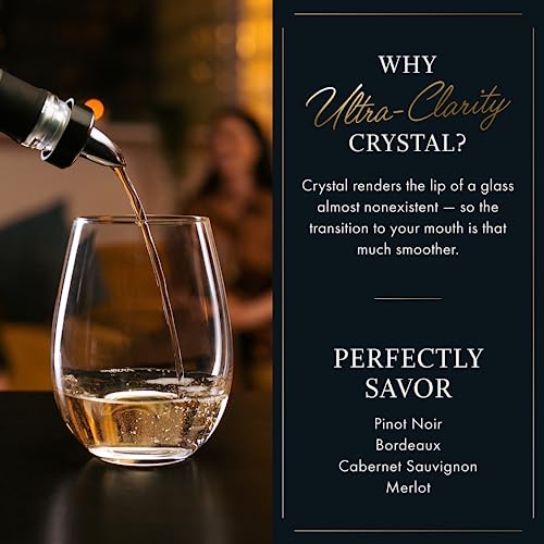 Stemless Wine Glasses - Hand Blown, Red White Wine Glasses Set of 4 - Premium Crystal Stemless Wine Glasses - Wine Tasting, Wedding, Anniversary, Christmas, Party - 18 oz, Clear