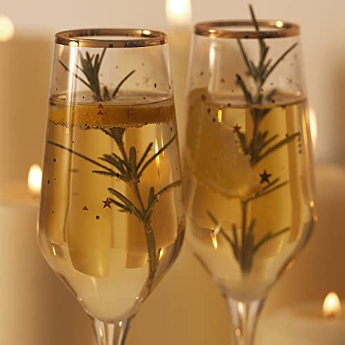 Vivo CY0585 Champagne Prosecco Flutes - Set Of 2 252ml, Crystalline Champagne Glasses, Limited Edition Gold Design , Fine Rim, Long Stem Celebration Glassware For Parties, Wedding Gifts, Cocktails