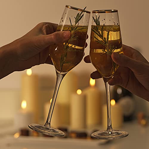 Vivo CY0585 Champagne Prosecco Flutes - Set Of 2 252ml, Crystalline Champagne Glasses, Limited Edition Gold Design , Fine Rim, Long Stem Celebration Glassware For Parties, Wedding Gifts, Cocktails