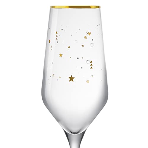 Vivo CY0585 Champagne Prosecco Flutes - Set Of 2 252ml, Crystalline Champagne Glasses, Limited Edition Gold Design , Fine Rim, Long Stem Celebration Glassware For Parties, Wedding Gifts, Cocktails