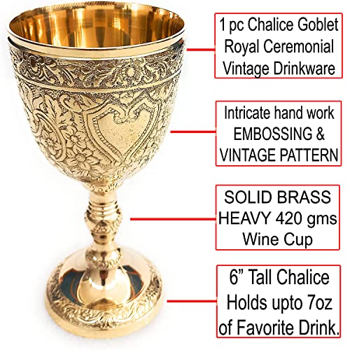 ALADEAN Vintage Chalice Goblet | 1pc Royal Wine Cups of King Arthur - Renaissance Medieval Gifts for Communion, Christmas Pack of 1pc (Roman Chalice)