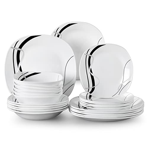 VEWEET 'Fionaglas' 24-Piece Dinner Set Kitchen Dinnerware Set, Opal Glassware Combination Sets Tableware Set of Dinner Plate, Soup Plate, Dessert Plate, Bowls, Service for 6