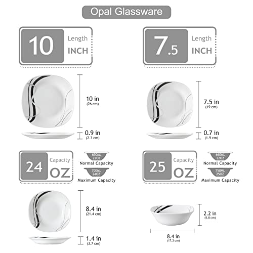 VEWEET 'Fionaglas' 24-Piece Dinner Set Kitchen Dinnerware Set, Opal Glassware Combination Sets Tableware Set of Dinner Plate, Soup Plate, Dessert Plate, Bowls, Service for 6