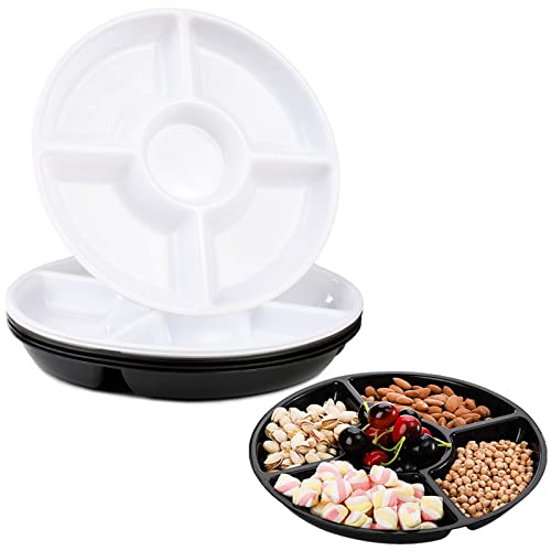 6 Pack Compartment Trays, Serving Platters for Parties, Reusable Plastic Serving Trays, 5 Sectional Tray for Plate,Catering Trays use for Appetizers, Salads, Nibbles, Snacks, Party Food(12 Inch)