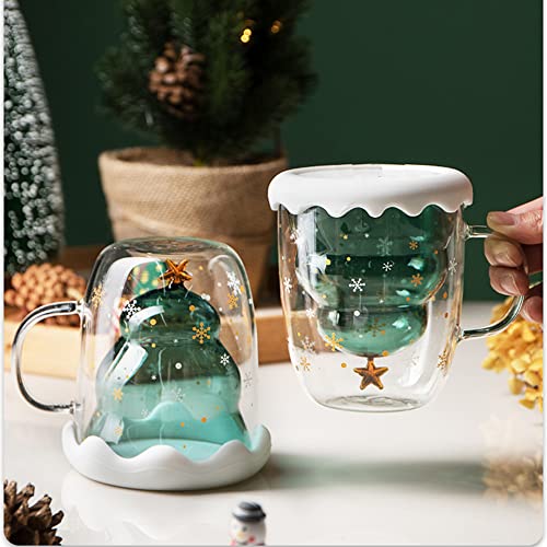 Binoster Cute Mugs Christmas Coffee Mug, Tea Cup, Milk Cup Glasses Double Wall Insulated Glasses Espresso Cup for Women,Men,Kid, Office and Personal