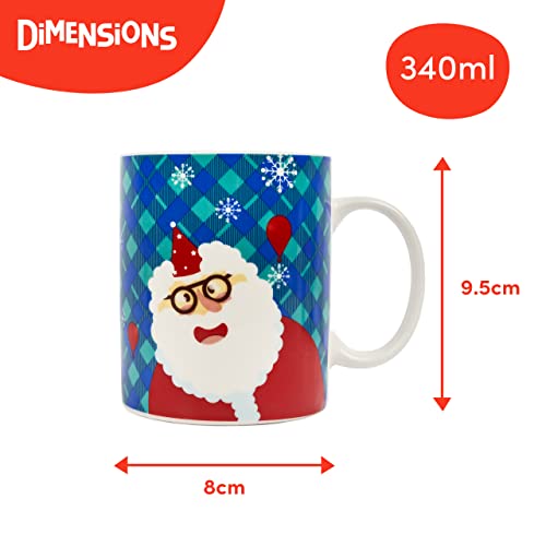 THE TWIDDLERS - 4 Christmas Mugs Different Festive Designs for Xmas Party Gift Set Secret Santa Present - 340 ml