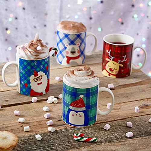 THE TWIDDLERS - 4 Christmas Mugs Different Festive Designs for Xmas Party Gift Set Secret Santa Present - 340 ml