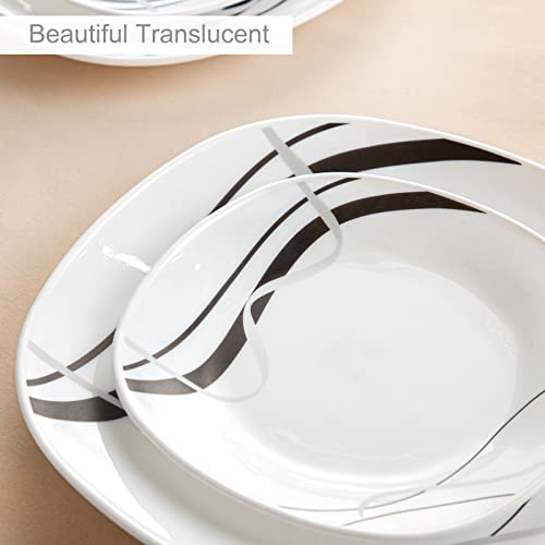 VEWEET 'Fionaglas' 24-Piece Dinner Set Kitchen Dinnerware Set, Opal Glassware Combination Sets Tableware Set of Dinner Plate, Soup Plate, Dessert Plate, Bowls, Service for 6