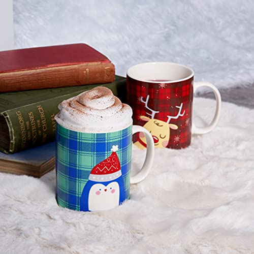THE TWIDDLERS - 4 Christmas Mugs Different Festive Designs for Xmas Party Gift Set Secret Santa Present - 340 ml