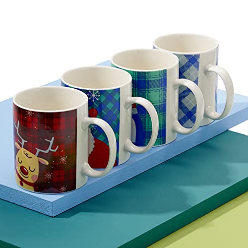 THE TWIDDLERS - 4 Christmas Mugs Different Festive Designs for Xmas Party Gift Set Secret Santa Present - 340 ml