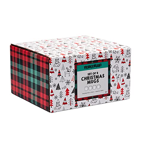 THE TWIDDLERS - 4 Christmas Mugs Different Festive Designs for Xmas Party Gift Set Secret Santa Present - 340 ml