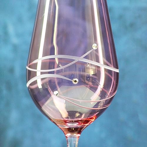 Personalised Engraved 350ml/11.8floz Pink Wine Glass with Spiral Cut Design and Diamante Finish - Comes in Gift Box Ready for Presentation to Recipient.
