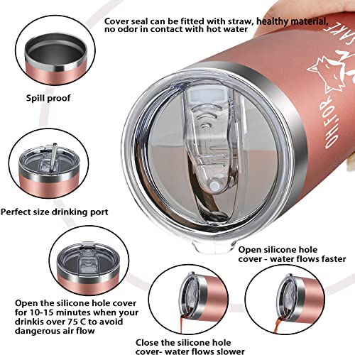 Livole Funny Gifts for Women, Her, Best Friends, Mothers Day Gifts for Mum, Wife, Christmas Presents, Fox Coffee Cup, 20oz Camping Travel Mug with Lid Straw, Vacuum Insulated Thermal Cup, Rose Gold