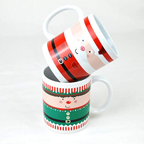 YöL 4 Coffee Mugs Tea Cups Christmas Santa Elf Novelty Set Funny Festive Porcelain