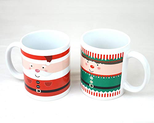 YöL 4 Coffee Mugs Tea Cups Christmas Santa Elf Novelty Set Funny Festive Porcelain