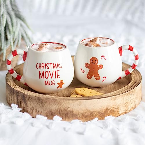 Something Different Christmas Movie Boxed Mug - Rounded Mug with Candy Cane Striped Handle and Gingerbread Man Design